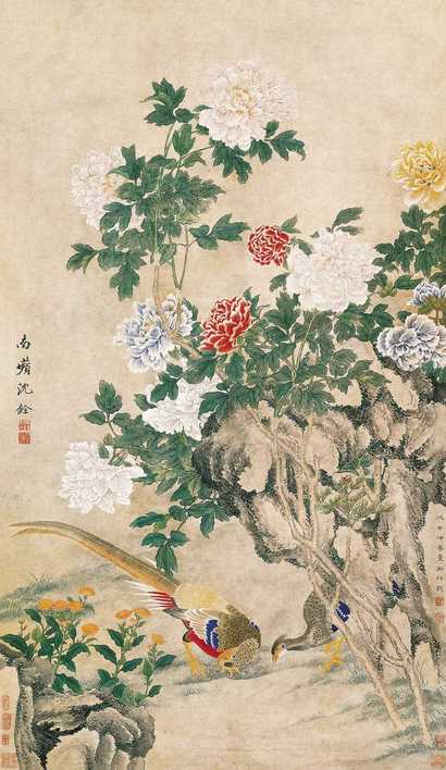 沈铨 富贵根基 立轴